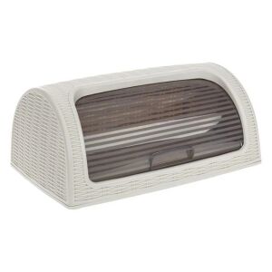 Beżowy plastikowy pojemnik na chleb z przezroczystym okienkiem, 42x26cm - Koszyk na chleb