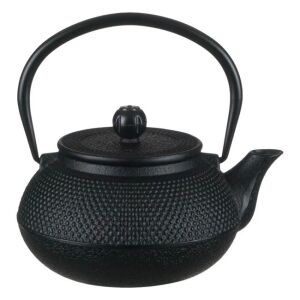 Čierny liatinový čajník s reliéfnym vzorom, objem 600 ml - Čajníky