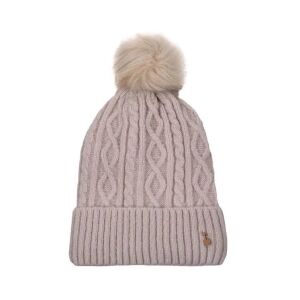 Dámska pletená čiapka s kožušinou a bambulou, polyester, farba ecru 136041520 - Dámske doplnky