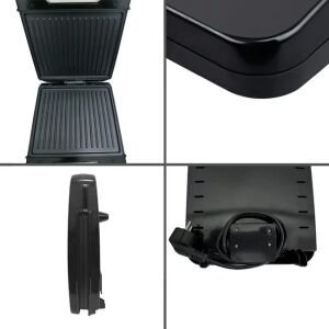 Digi 0.1 szendvics sütő, fekete, 1400W, tapadásmentes lemezekkel, nyitott nézet, a grilllemezek láthatóak - Szendvicssütő