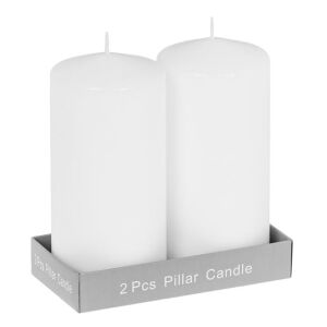 Set de 2 lumânări coloană albe, diametru 7 cm, înălțime 14 cm, timp de ardere 50 de ore - Design interior