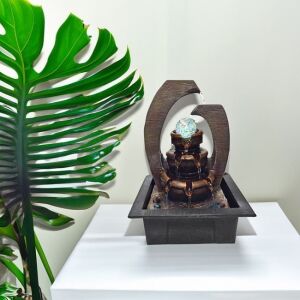 Bronz asztali szökőkút LED-fényekkel és átlátszó gömbbel, beltéri és kültéri használatra - Asztali csobogó