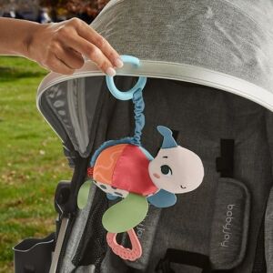 Játék babakocsiba foggyűrű funkcióval, Hangokkal és mozgással, FSC® tanúsítvánnyal, BPA mentes, Puha anyag, 15.5x6x31cm, Több színű