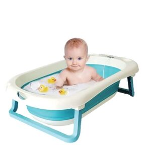 Összecsukható fürdőkád, csecsemők számára, digitális hőmérővel, méretek 81x45x21,5cm, fehér-zöld