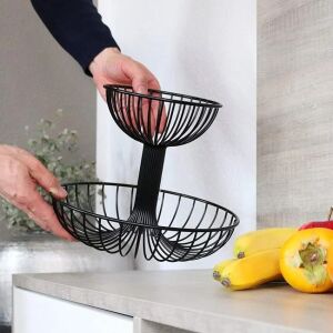 Fém gyümölcstartó, két szintes, 30x29cm-es méret, fekete színben 136034759 - Gyümölcskosár