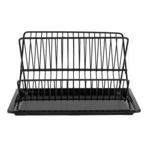 Fekete fém edényszárító csepegtető tálcával, összecsukható, 36x30x21cm - Edényszárító