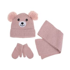 Súprava čelenka s palčiakmi a šálom, vzor medvedík, polyester, pre deti od 9 mesiacov, ružová 136036476 - Detské čiapky, súpravy
