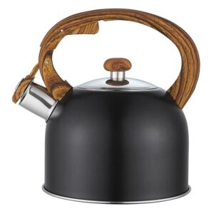 Čajník z nehrdzavejúcej ocele čiernej farby s drevenou rukoväťou - Čajníky