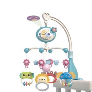 Zenélő körhinta babaágyba, 360 fokban forgatható, Projektor funkció, Állatokkal, Hangokkal, Hangokkal, Hangokkal, Távirányítóval, Állítható hangerősség, Műanyag, 40x8.5x26cm, Több színű, Több