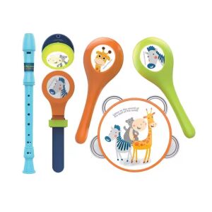 6 darabos hangszerkészlet 3 éves kortól, műanyag, többszínű, gyermekeknek