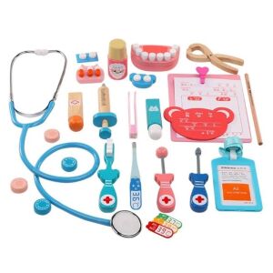 Fogorvosi játékkészlet, 24 darab, fa, 20,2x8x16 cm, többszínű, többféle színű