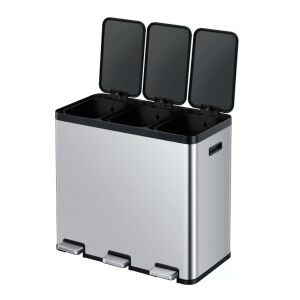 EKO Essential 3 rekeszes rozsdamentes acél pedálos szemetes külön fedőkkel a szelektív hulladékgyűjtéshez - Eko