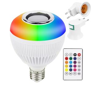 Bec LED cu difuzor incorporat NEXTLY, boxa cu bluetooth, iluminare 12 culori RGB si alb, control din telecomanda, 12W, stecher cu fasung E27 inclus, alb 123136276 - Becuri