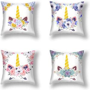 ShengOu - Fețe de Pernă Unicorn cu Flori - Poliester - 45x45 cm 123136991 - Lenjerie de pat