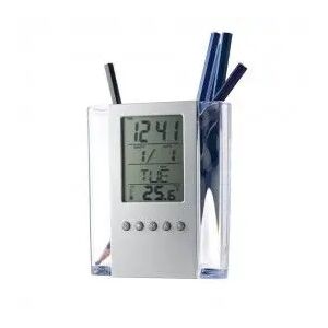 Asztali óra tolltartóval, naptárral, ébresztővel és hőmérővel