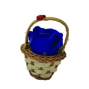 Dekoratív virágkompozíció kosárban, kis, sötétkék