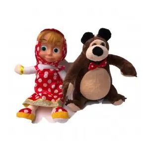 Masha és a Medve bábkészlet, Masha pöttyös piros sapkában, aki énekel, és a Medve, aki horkol