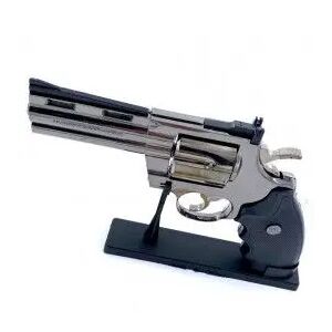 Revolver típusú szélálló öngyújtó, fekete, természetes méret, 1:1 arány, 26 cm, 350 gramm, golyók, tartó