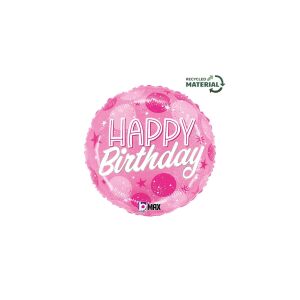 46 cm-es pink-fehér pöttyös Happy Birthday fólia lufi