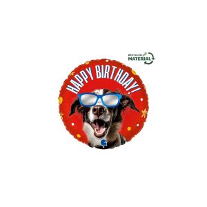 46 cm-es kutyus napszemcsiben Happy Birthday fólia lufi
