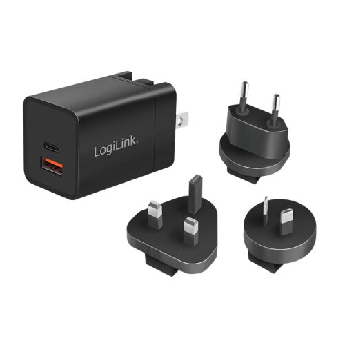 LogiLink 30W GaN USB utazási töltő nemzetközi adapterekkel