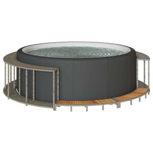 pezsgőfürdő körülvevő tárolóval és fa lépcsővel szürke 123154105 - Jakuzzi kiegészítő