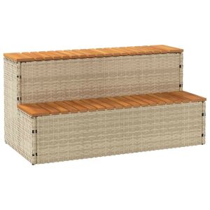 vidaXL pezsgőfürdő lépcső bézs 100x50x50,5 cm polyrattan és akácfa 123155230 - Jakuzzi kiegészítő