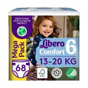Libero Comfort 6-os méretű pelenkák, Mega Pack 68 darabos kiszerelésben, 13-20 kg-os babáknak és kisgyermekeknek - Libero Pelenka