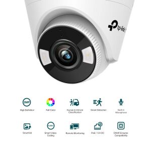 Kamera sieciowa TP-Link VIGI C430 3MP Full-Color Turret, zbliżenie obiektywu i korpusu kamery - Projektowanie wnętrz