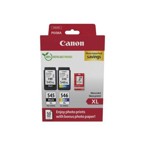 Canon PG-545XL (1x15 ml) + CL-546XL (1x13 ml) + 50 listov GP501 10x15 lesklý fotopapier Multipack 123165105