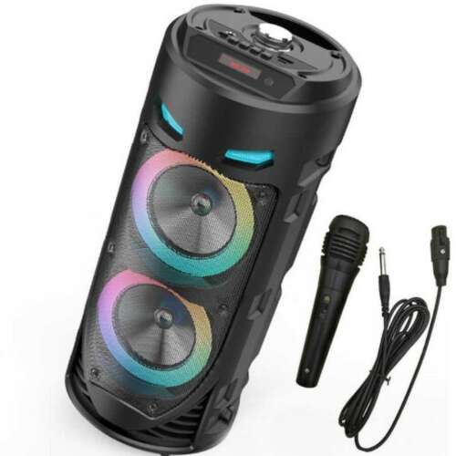 ZQS-4239 Bluetooth hangszóró mikrofonnal, karaoke hangszóró, hordozható, fekete, 15W, LED fények