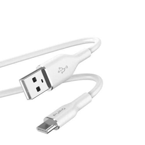 Szögletes nézet a Puro Soft Fehér USB-A - USB-C kábelről töltéshez és szinkronizáláshoz