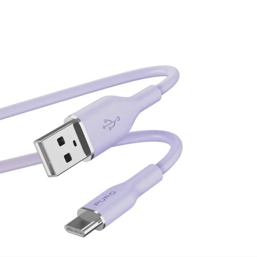 Szögletes nézet a Puro Soft lila USB-A - USB-C töltőkábelről