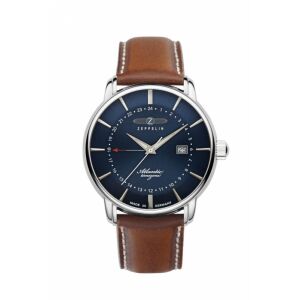 Zeppelin Atlantic Timezone férfi karóra kék számlappal és barna bőr szíjjal - Férfiaknak