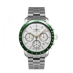 Zeppelin 8878MB-4 férfi karóra zöld lünettával és ezüst rozsdamentes acél szíjjal - Férfiaknak