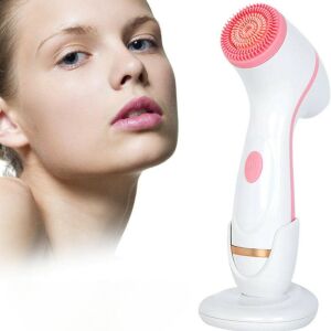 Силиконова четка за лице с 3 сменяеми въртящи се глави, 4 стъпки и 2 режима на работа - розова