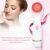 Różowa silikonowa szczotka do oczyszczania twarzy z 3 wymiennymi głowicami, obrotową głowicą, 4 prędkościami i 2 trybami