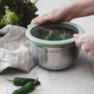 Zestaw 3 misek ze stali nierdzewnej z pokrywką, Navaris, srebrny, 3 rozmiary, 16 cm, 20 cm, 24 cm, 49210.03.50 135924326 - Miska do mieszania