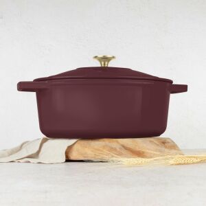 Oală ovală din fontă Berlinger Haus Leonardo de 30 cm, cu capac, de culoare bordo - Oale din fontă