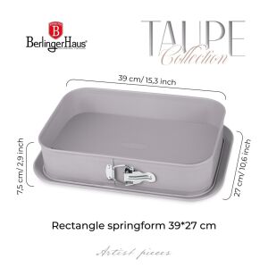 Formă de copt dreptunghiulară Berlinger Haus Taupe Collection 39x27 cm, cu fund detașabil, antiaderentă - Forme de coacere
