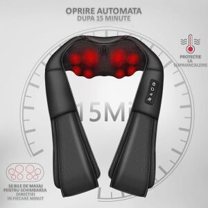 NEXTLY Shiatsu nyak- és hátmasszírozó melegítéssel, 3D masszázs golyókkal, 3 sebességfokozattal, fekete - Nyakmasszírozó