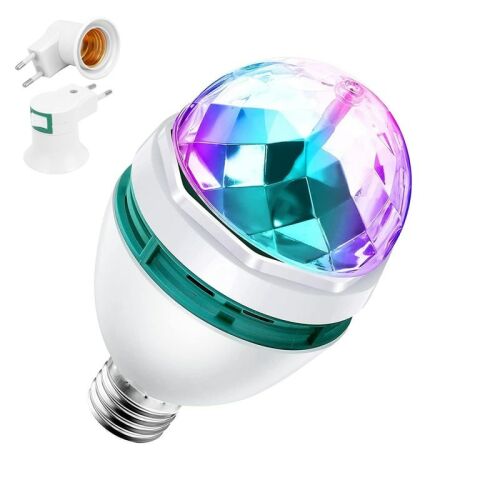 Bec LED rotativ RGB cu soclu E27, ideal pentru crearea unei atmosfere festive