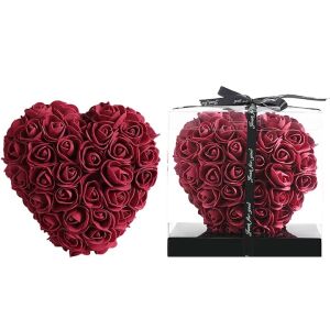 Rózsaszív NEXTLY habban, kézzel díszített, átlátszó doboz, 17 cm, sötétvörös