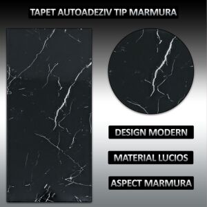 Tapet autoadeziv cu efect de marmură, model de marmură alb-negru, design modern - Construcții și renovări