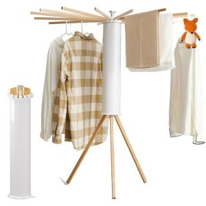Uscator de rufe tip umbrela NEXTLY, design compact, ergonomic, pliabil, brate din lemn retractabile/rotative la 360,72 cm inaltime pliat - 125cm inaltime deschis, alb-maro 123252144 - Suport pentru haine