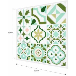 Autocolante pentru plăci în stil marocan, 6 bucăți, albastru, alb, verde, 12x12 inci - Panele & Autocolante de perete