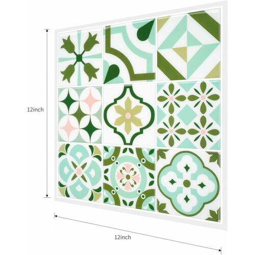 Autocolante pentru plăci în stil marocan, 6 bucăți, albastru, alb, verde, 12x12 inci