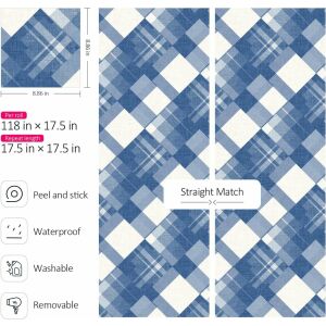 ReWallpaper Tapet Geometric Autoadeziv Vinil Albastru/Alb - 44,5x300cm 123252588 - Wallpaper