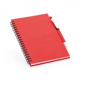 B6-os spirálos jegyzetfüzet 160 újrahasznosított vonalas lappal, kemény borítással és tolltartóval, 13x18 cm, piros
