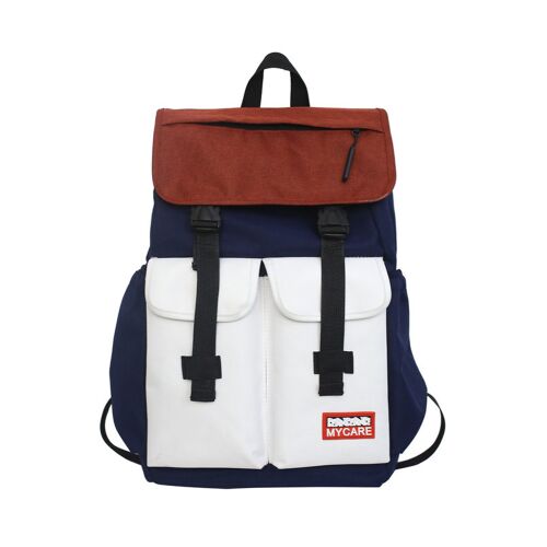 Rucsac pentru laptop de student Dollcini albastru, alb și maro